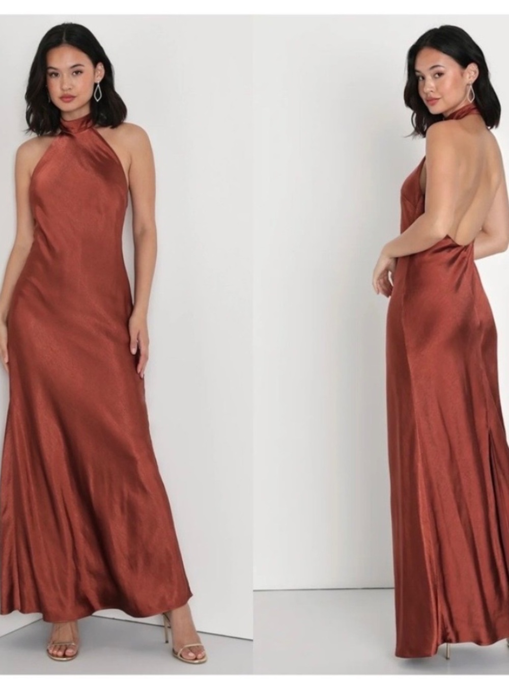 NWT. Lulus Love Your Life Rust Brown Halter Maxi. sm